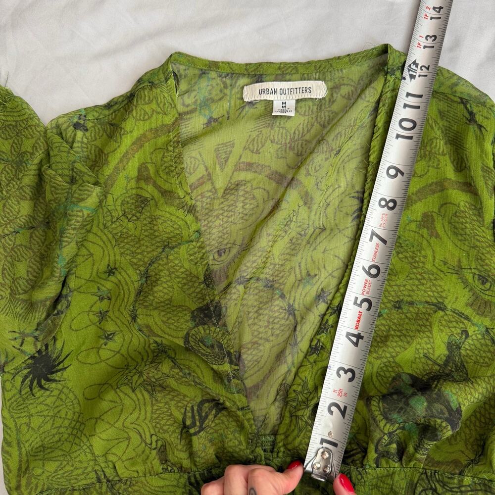 Urban Outfitters Dragon Print Sheer Maxi Dress Green Deep V Slit Women’s M - Picture 11 of 16